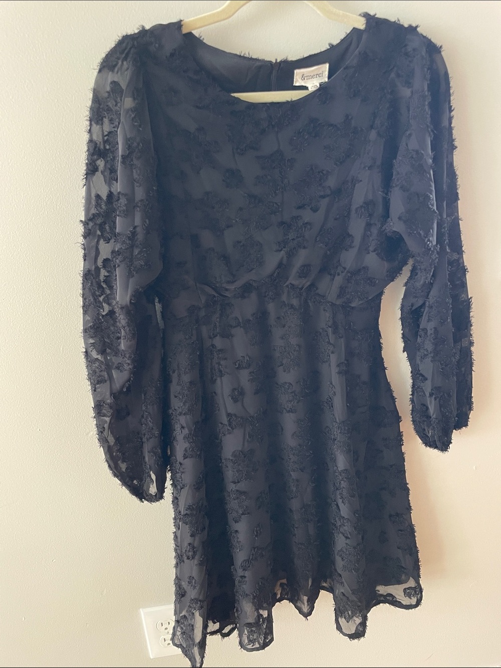 &merci Black Textured Fil Coupé Flocked Mini Dress Small